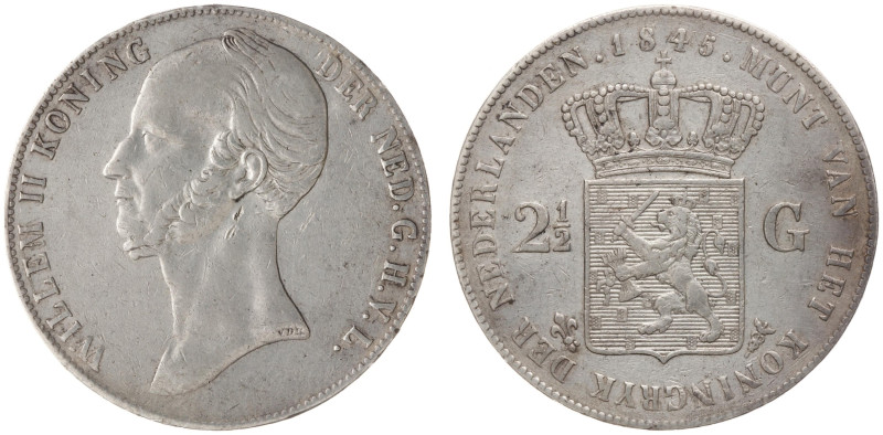 Koninkrijk NL Willem II (1840-1849) - 2½ Gulden 1845 mmt. lelie met parel op de ...