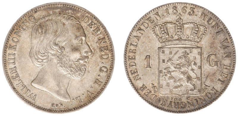 Koninkrijk NL Willem III (1849-1890) - 1 Gulden 1863 (Sch. 615) - good XF, start...