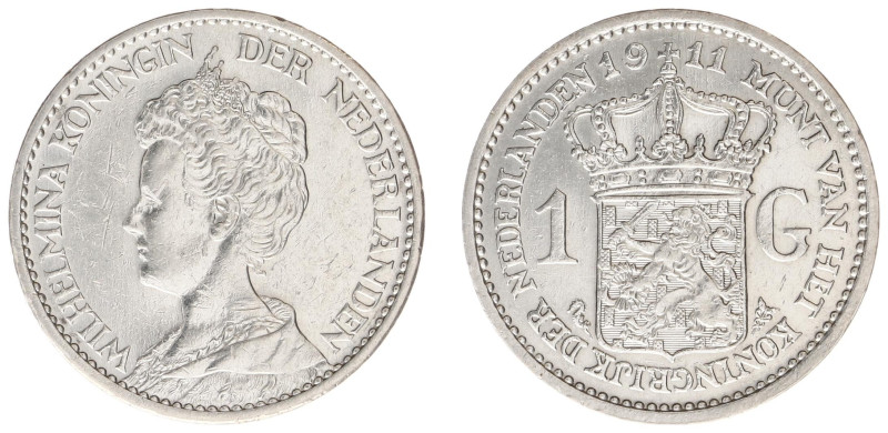 Koninkrijk NL Wilhelmina (1890-1948) - 1 Gulden 1911 (Sch. 813) - a.XF, polished