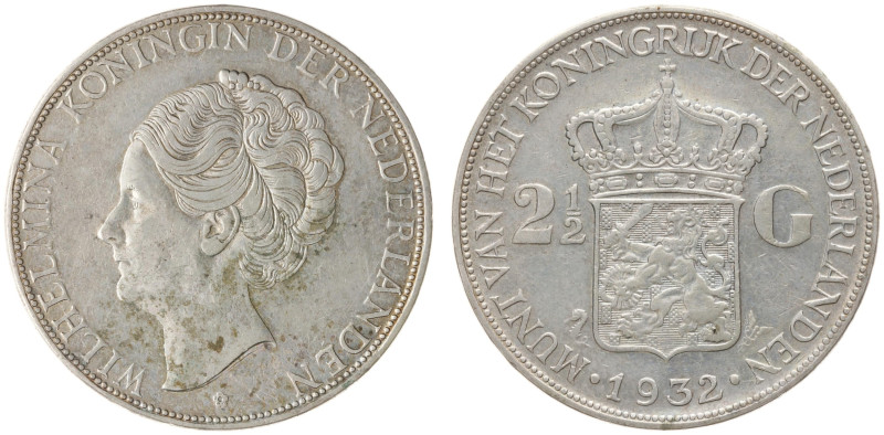 Koninkrijk NL Wilhelmina (1890-1948) - 2½ Gulden 1932 Grof Haar (Sch. 787a) - VF...