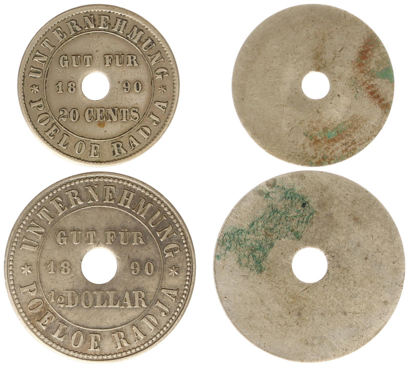 Plantagegeld / Plantation tokens - Poeloe Radja - ½ dollar & 20 cents, 1890 (Sch...