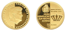 Overzeese Gebiedsdelen - Aruba - 10 Florin 2013 'Verwelkoming nieuwe Koning' - Gold - Proof, edition 750 pieces, in original cassette