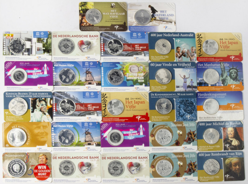 Coins Netherlands in boxes: Euros - Box with 27 Coincards: 3x 10 Euro and 24x 5 ...