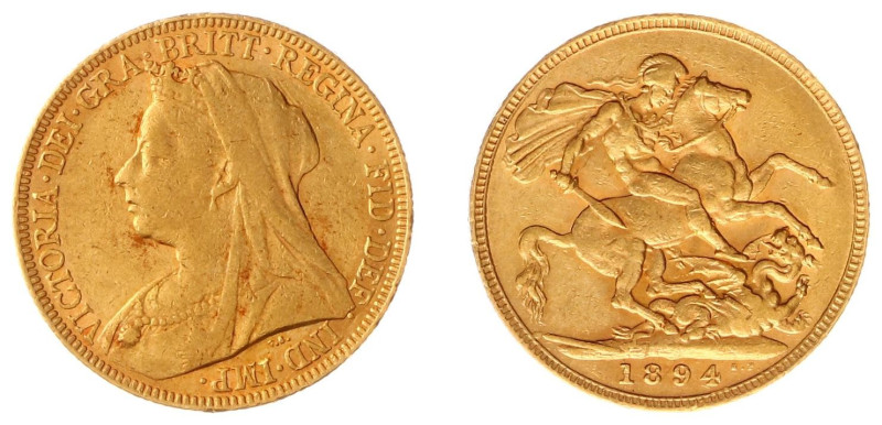 Gold coins - mail bid sale - Australia - Sovereign 1894-S (KM13, S.3877, Fr.24) ...