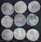 Ancient coins in lots - Roman coinage - A lot with Roman Sestertii: Faustina Minor, Antoninus Pius, Hadrianus, Traianus, Lucilla etc. - in total 9 pie...