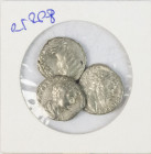 Ancient coins in lots - Roman coinage - A small lot with Roman Denarii: Julia Domna, Septimius Severus and Geta (sacr. instruments) - in total 3 silve...