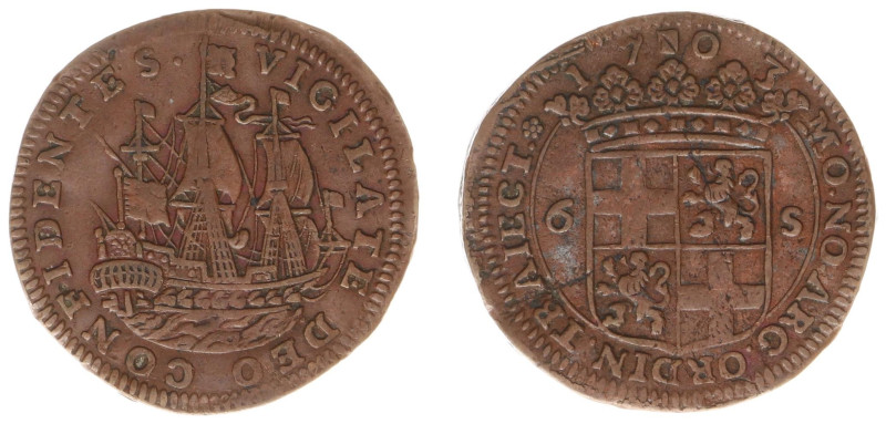 Utrecht Provincie (1581-1795) - Scheepjesschelling 1703 mm. Rose, struck in copp...