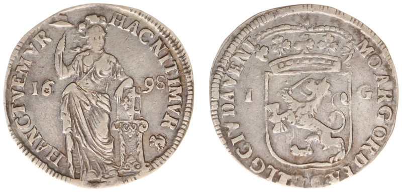 Overijsselse Steden - Deventer Stedelijke muntslag - 1 Gulden 1698 mm. Sitting d...