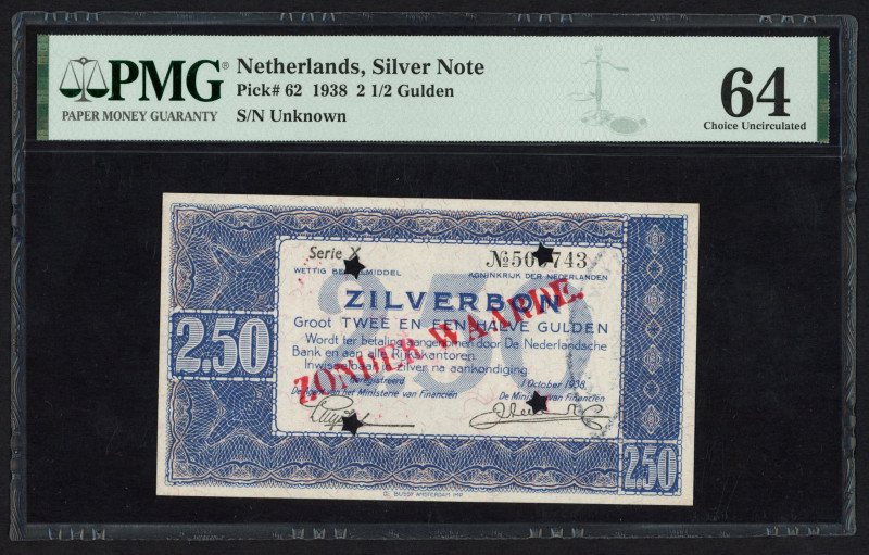 Banknotes Netherlands - 2½ Gulden 1938 Zilverbon / Silver certificate SPECIMEN (...