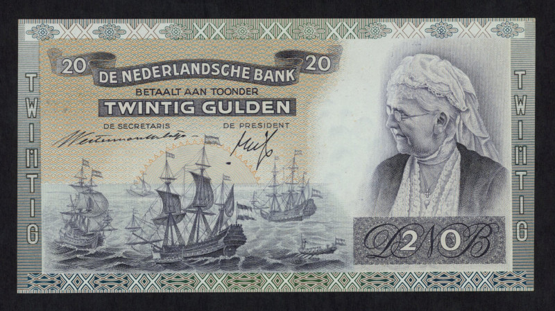 Banknotes Netherlands - 20 Gulden 1939 Emma (Mev. 58-1 / PL51b3) - # JQ 092429 -...