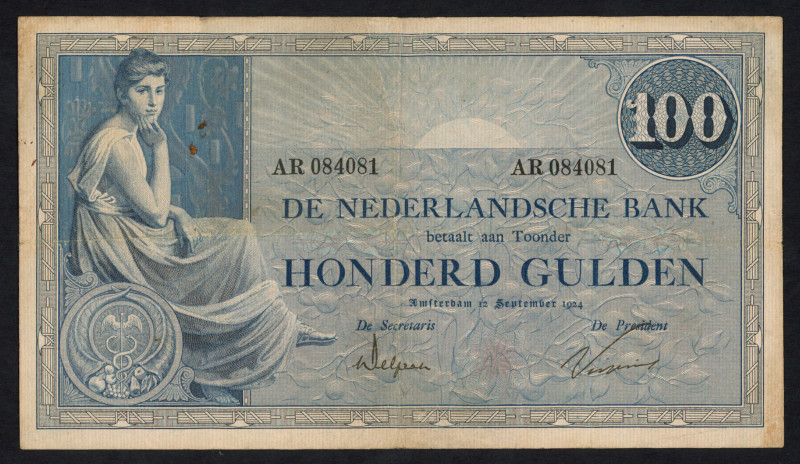 Banknotes Netherlands - 100 Gulden 1921 Grietje Seel (Mev. 116-2 / AV 80.1b.2) -...