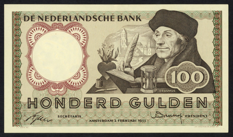 Banknotes Netherlands - 100 Gulden 1953 Erasmus (Mev. 121-1 / AV 85.1b / PL102b ...