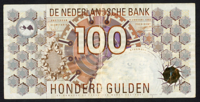 Banknotes Netherlands - 100 Gulden 1992 Steenuil (Mev. 124-1a / AV 88.1a) - low ...