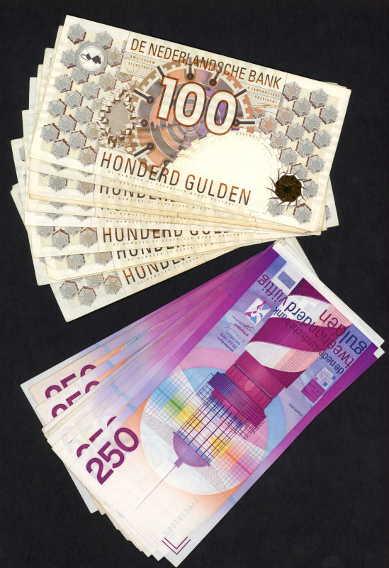 Banknotes Netherlands - 100 Gulden 1992 Steenuil (10) + 250 Gulden 1985 Vuurtore...