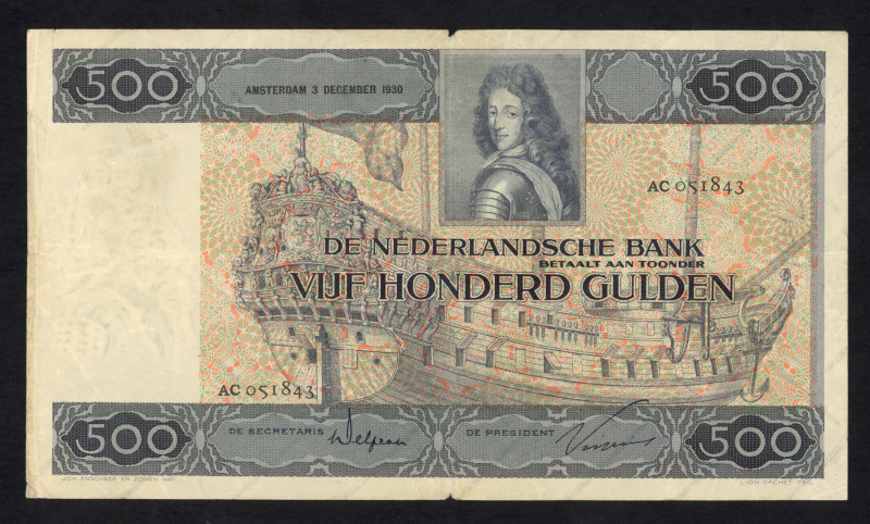 Banknotes Netherlands - 500 Gulden 1930 Stadhouder Willem III (Mev. 143-1 / AV 1...