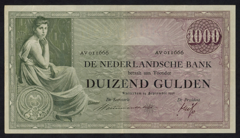 Banknotes Netherlands - 1000 Gulden 24.9.1938 Grietje Seel (Mev. 152-3 / AV 106....