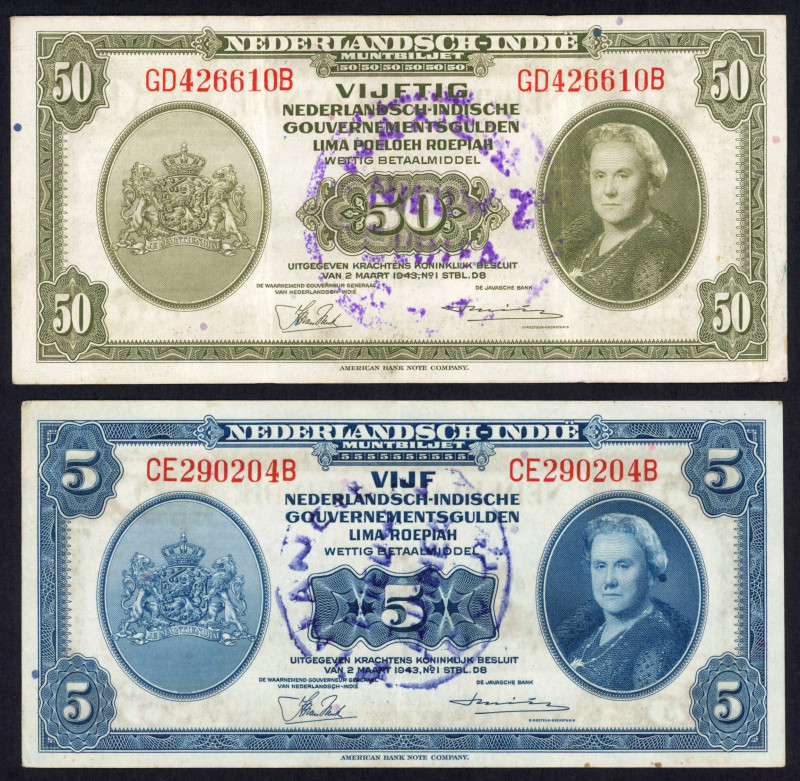 Banknotes Netherlands Oversea - Nederlands Nieuw Guinea - 5 Gulden + 50 Gulden 1...