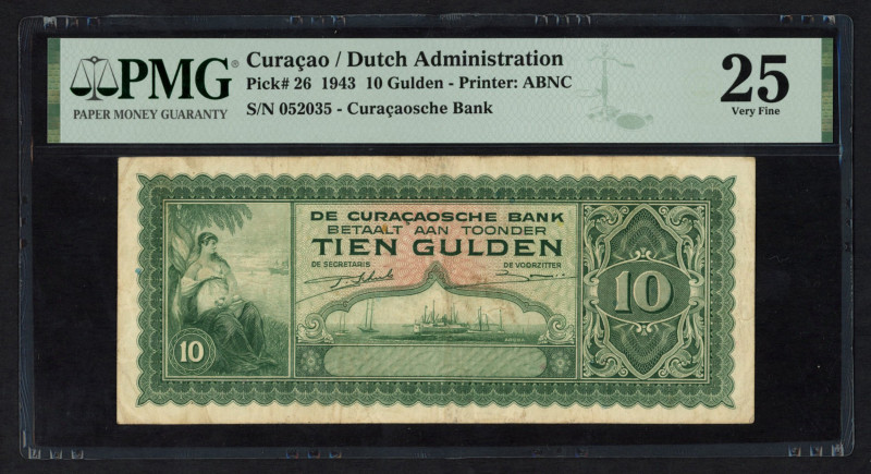 Banknotes Netherlands Oversea - Curaçao - 10 Gulden 1943 Ships at sea (P. 26a / ...