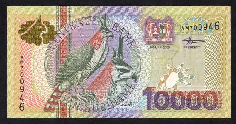 Banknotes Netherlands Oversea - Suriname - 10.000 Gulden 1.1.2000 bonte kuifaren...