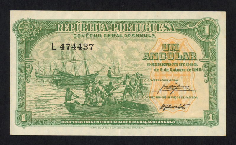 World Banknotes - Angola - 1 Angolar 6.10.1948 Landing boat, Seamen and sailing ...