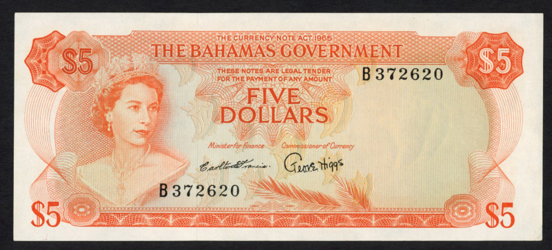 World Banknotes - Bahamas - Bahamas Government - 5 Dollars L.1965 green - Queen ...