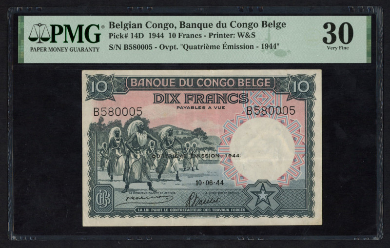 World Banknotes - Belgian Congo - 10 Francs 10.6.1944, Forth edition, Gray blue ...