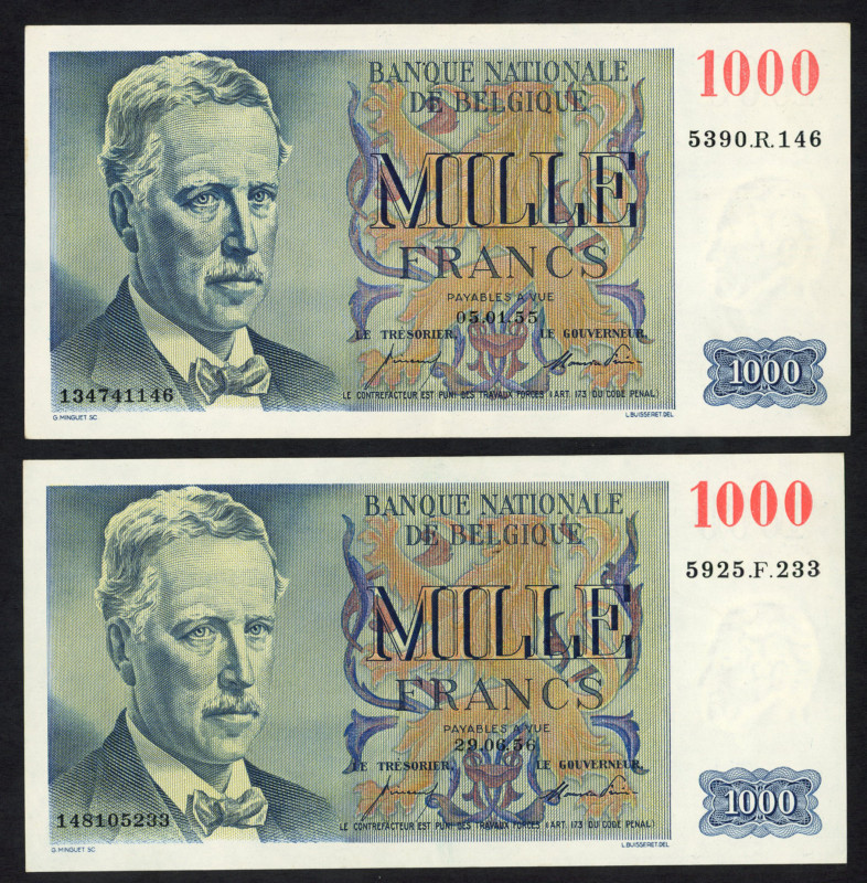 World Banknotes - Belgium - 1000 Francs 5.1.1955 & 29.6.1956 (P. 131) - Total 2 ...