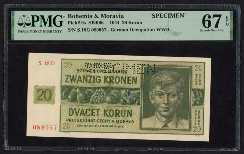 World Banknotes - Bohemia and Moravia - German Occupation WWII - 20 Korun 24.1.1...