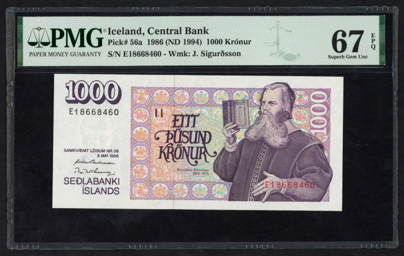 World Banknotes - Iceland - 1000 Kronur 1986 (ND 1994) (P. 56a) - PMG Superb Gem...