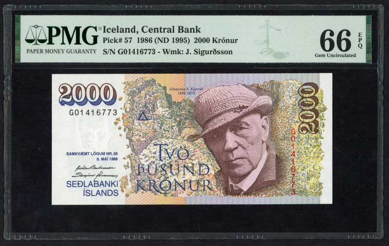 World Banknotes - Iceland - 2000 Kronur 1986 (ND 1995) (P. 57) - PMG Gem UNC 66 ...