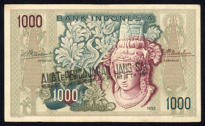 World Banknotes - Indonesia - PRRI – 1000 Rupiah 1952 (P. 48) with ovpt. (ON 121...