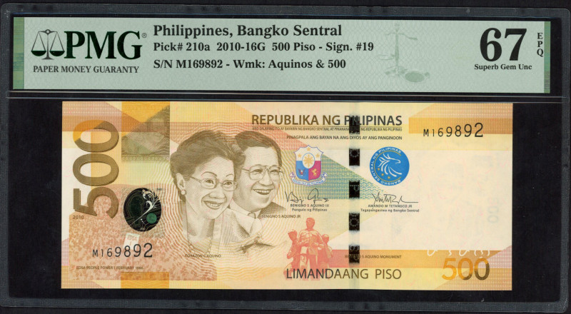 World Banknotes - Philippines - 500 Piso 2010-16G, sign.#19 (P. 210a) - PMG Supe...