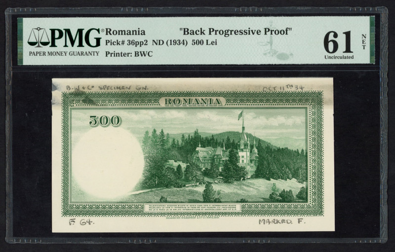 World Banknotes - Romania - 500 Lei ND (1934) Romania (P. 36pp2) - Back Progessi...