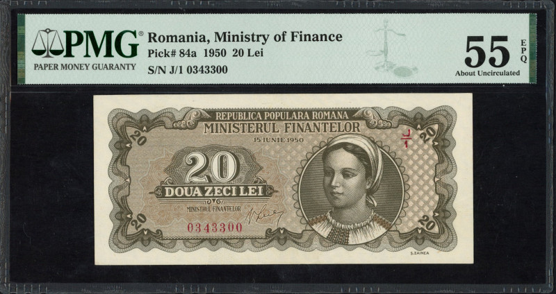 World Banknotes - Romania - 20 Lei 15.6.1950 girl at right (P. 84a) - PMG a.UNC ...