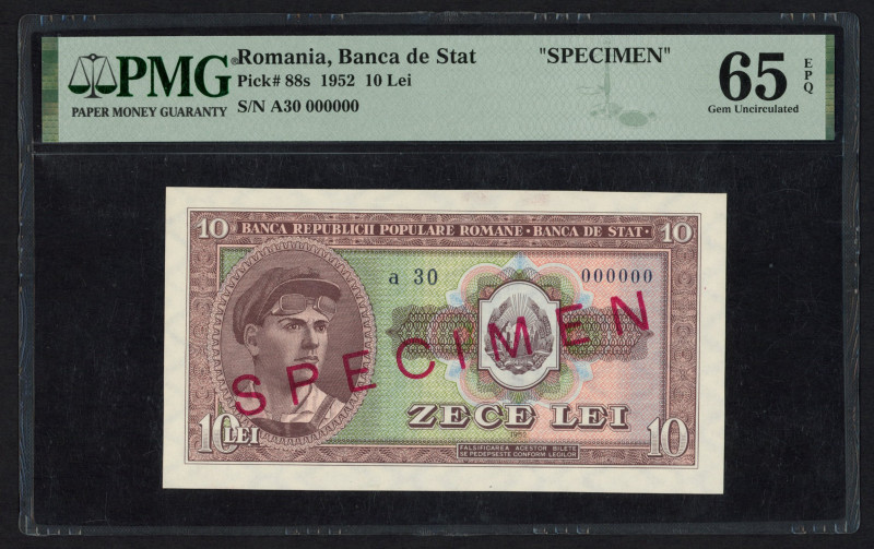 World Banknotes - Romania - 100 Lei 1952 SPECIMEN (P. 88s) - # A 30 000000 - PMG...