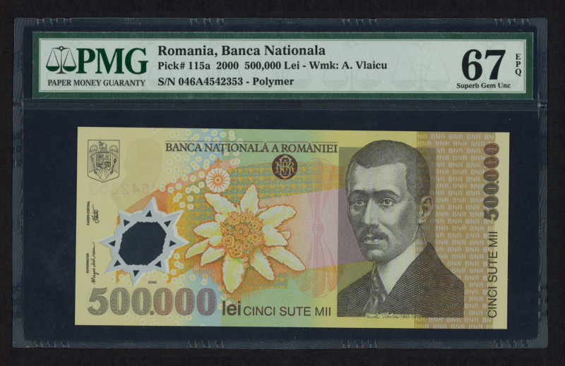 World Banknotes - Romania - 500.000 Lei 2000 Edelweiss flower and image of Aurel...