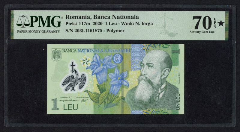 World Banknotes - Romania - 1 Leu 2020 Iorga (P. 117m) - PMG Gem UNC 70* EPQ