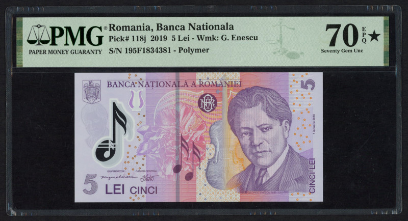 World Banknotes - Romania - 5 Lei 2019 Enescu (P. 118j) - # 195 F 1834381 - PMG ...