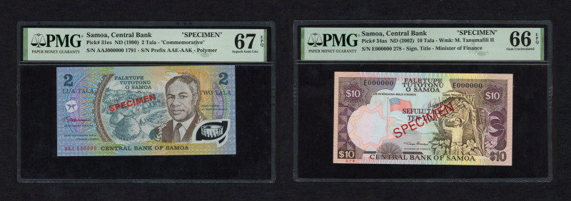 World Banknotes - Samoa - 2 Tala ND (1990) Specimen (P. 31es) PMG 67, 10 Tala ND...