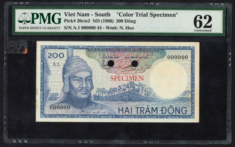 World Banknotes - South Vietnam - 200 Dong ND (1966) Color Trial perforated Spec...