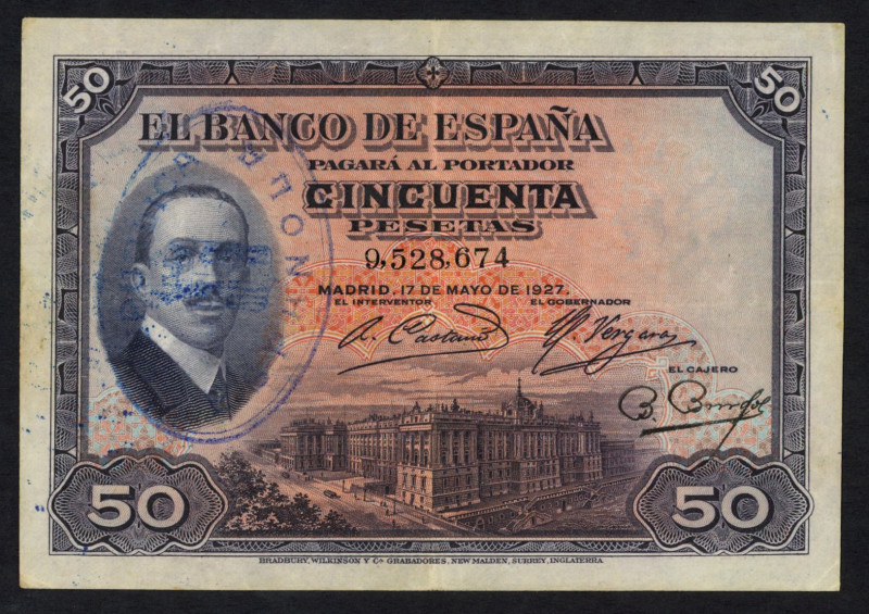 World Banknotes - Spain - 50 Pesetas 17.5.1927 King Alfonso XIII/Buenos Aires, R...