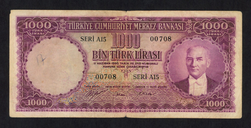 World Banknotes - Turkey - 1000 Türk Lirasi L.1930 intro 15.4.1953 Mustafa Kemal...