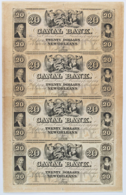 World Banknotes - USA - Obsoletes - New Orleans, LA- Canal Bank $20-$20-$20-$20 ...