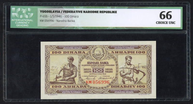 World Banknotes - Yugoslavia - 100 Dinara 1.5.1946 (P. 65b) + 500 Dinara 1.5.194...