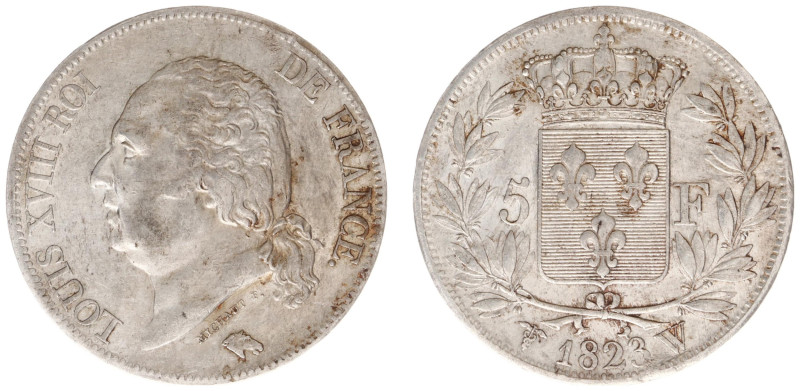 France - Kingdom - Louis XVIII (1814-1815-1824) - 5 Francs 1823-W (KM711.13, Gad...