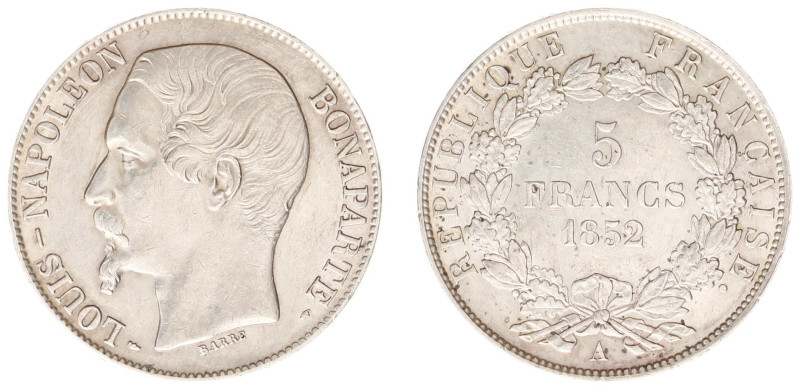 France - Second Republic (1848-1852) - 5 Francs 1852-A (KM773.1, Gad.726) - Obv:...