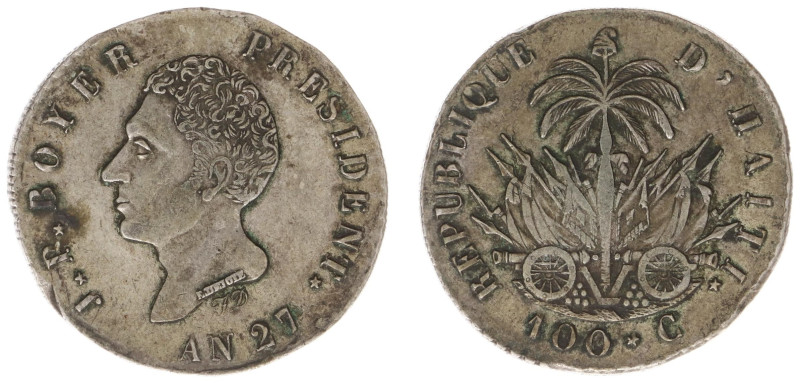 Haiti - Jean Pierre Boyer (1818-1843) - 100 Centimes An27 (1830) (KM A23) - Obv:...