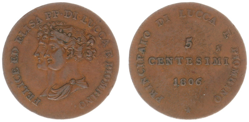 Italy - Lucca - Felix Bacciocchi and Elisa Bonaparte (1805-1814) - 5 Centesimi 1...