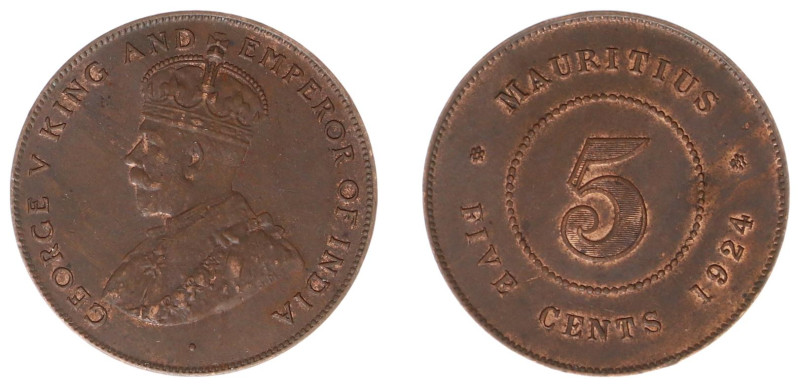 Mauritius - Commonwealth - George V (1910-1936) - 5 Cents 1924 (KM14) - Obv: Cro...