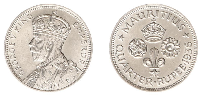 Mauritius - Commonwealth - George V (1910-1936) - ¼ Rupee 1936 (KM15) - Obv: Cro...